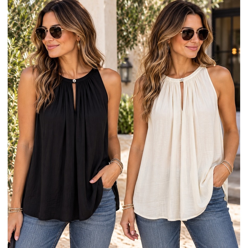 Catherine Malandrino Halter Neck Top Bundle Black Ivory Large Set of 2